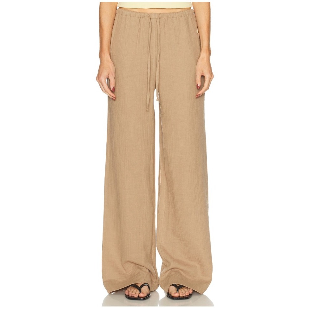 Eterne Brody Pant Large Taupe Wide Leg Drawstring Pants NWT Relaxed Luxury
